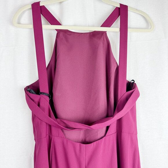 DESSY COLLECTION Cutaway Shoulder Crepe Column Gown Halter Criss Cross Back 14 - Picture 6 of 9